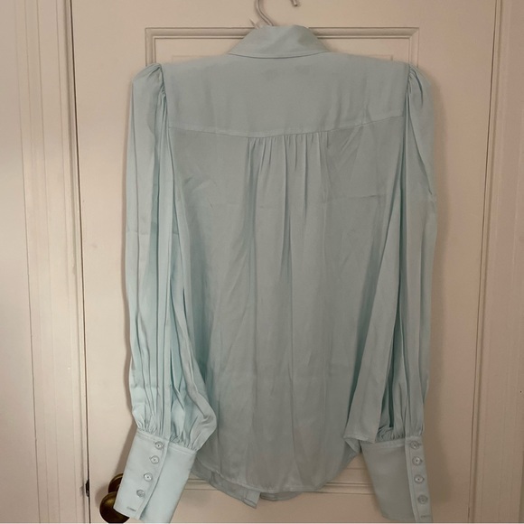 Trina Turk Puff Sleeve Silk Blend Blouse, Blue Frost, Small - Picture 5 of 9